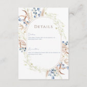 Blue Dried Boho Flowers White Wedding Details Kaar Informatiekaartje (Voorkant)