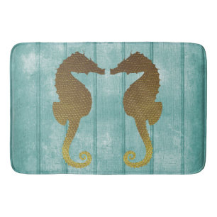 Blue Driftwood met Gold Seapaarden Bath Mat
