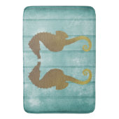 Blue Driftwood met Gold Seapaarden Bath Mat (Voorkant Verticaal)
