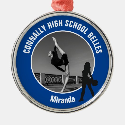 Blue Drill Team Photo High School Dancer Christmas Metalen Ornament (Voorkant)