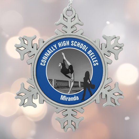 Blue Drill Team Photo High School Dancer Tin Sneeuwvlok Ornament