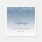 Blue Dripping Glitter Glam 21st Verjaardagsfeest Servet (Voorkant)