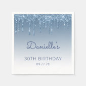 Blue Dripping Glitter Glam 30e verjaardagsfeest Servet (Voorkant)