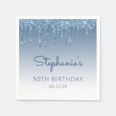 Blue Dripping Glitter Glam 50ste verjaardagsfeest Servet (Voorkant)