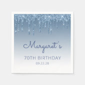 Blue Dripping Glitter Glam 70e verjaardagsfeest Servet (Voorkant)