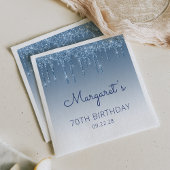 Blue Dripping Glitter Glam 70e verjaardagsfeest Servet