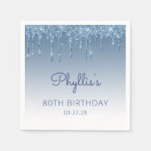 Blue Dripping Glitter Glam 80ste verjaardagsfeest Servet (Voorkant)