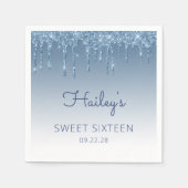 Blue Dripping Glitter Glam Sweet 16 Verjaardagsfee Servet (Voorkant)