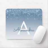 Blue Drips Glitter Monogram Mousepad Muismat (Met muis)