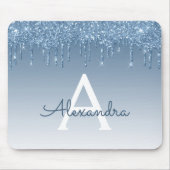 Blue Drips Glitter Monogram Mousepad Muismat (Voorkant)