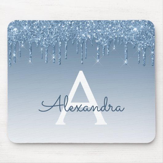 Blue Drips Glitter Monogram Mousepad Muismat (Voorkant)