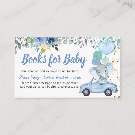 Blue Drive Through Boy Baby shower Boeken voor Bab Informatiekaartje (Voorkant)