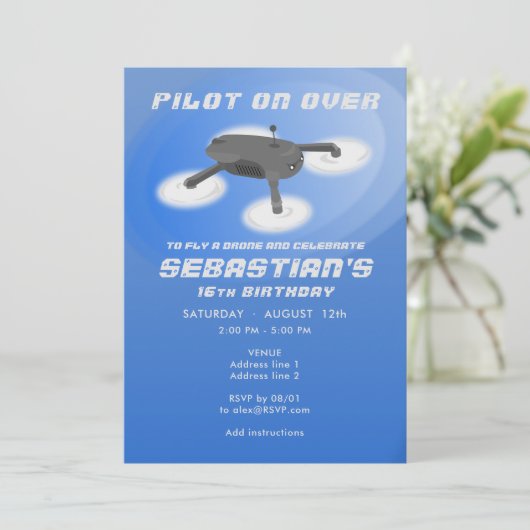 Blue Drone Racing RC Luchtvoertuig Verjaardag Kaart (Staand voorkant)