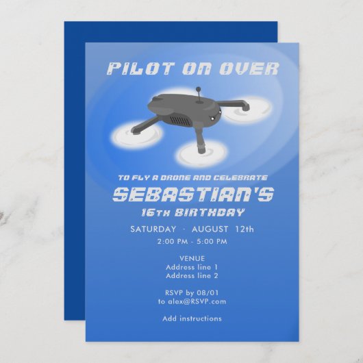 Blue Drone Racing RC Luchtvoertuig Verjaardag Kaart (Voorkant / Achterkant)