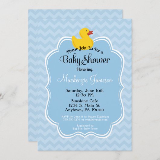 Blue Duck Boy Baby shower Uitnodiging (Voorkant / Achterkant)