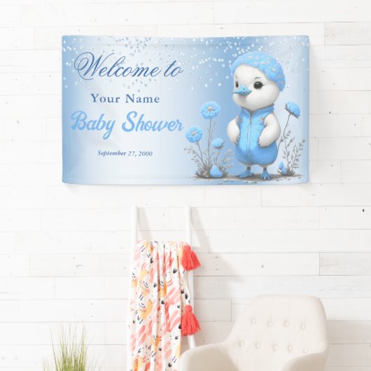 Blue Duck Boy Baby shower Welkom Spandoek (Insitu)