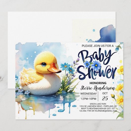 Blue Duckling Bliss Baby shower Kaart (Voorkant / Achterkant)