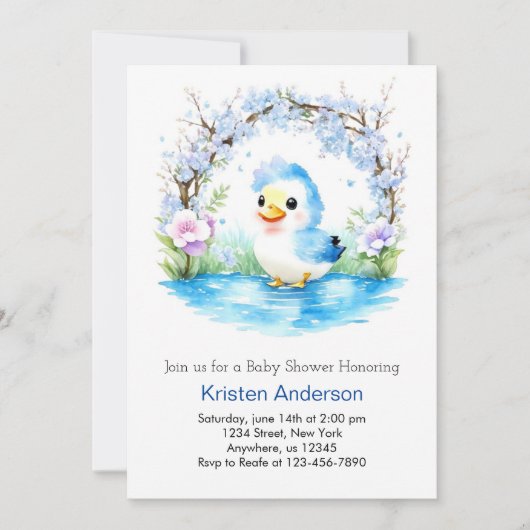 Blue Duckling Whimsical Waterverf Boy Baby shower Kaart (Voorkant)