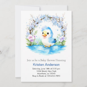 Blue Duckling Whimsical Waterverf Boy Baby shower Kaart