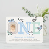 Blue Ducks Big One Boy's 1e verjaardagsfeestfoto Kaart (Staand voorkant)