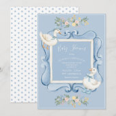 Blue Ducks Floral Vintage Baby Shower Kaart (Voorkant / Achterkant)