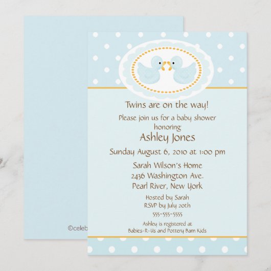 Blue Ducks Twins Baby shower Kaart (Voorkant / Achterkant)
