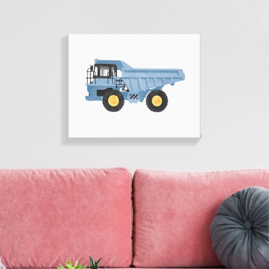 Blue Dump Truck Construction Vehicle Canvas Afdruk (Insitu (Woonkamer))