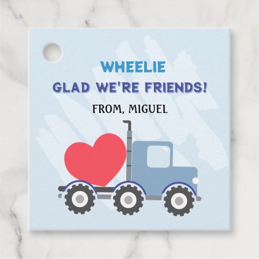 Blue Dump Truck Hearts Valentijnse Labels Gift (Voorkant)