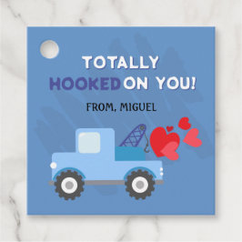 Blue Dump Truck Hearts Valentijnse Labels Gift