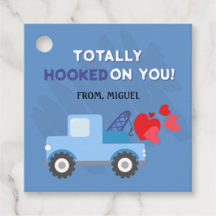 Blue Dump Truck Hearts Valentijnse Labels Gift