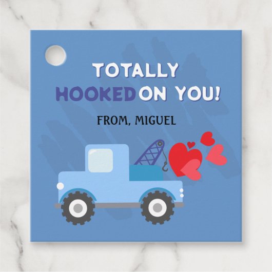 Blue Dump Truck Hearts Valentijnse Labels Gift (Voorkant)
