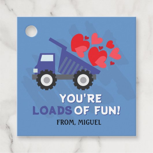 Blue Dump Truck Hearts Valentijnse Labels Gift (Voorkant)