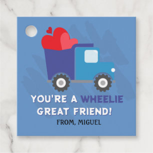 Blue Dump Truck Hearts Valentijnse Labels Gift