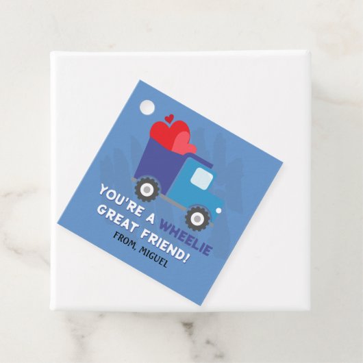Blue Dump Truck Hearts Valentijnse Labels Gift (In situ)