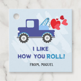 Blue Dump Truck Hearts Valentijnse Labels Gift