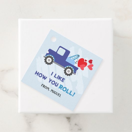 Blue Dump Truck Hearts Valentijnse Labels Gift (In situ)