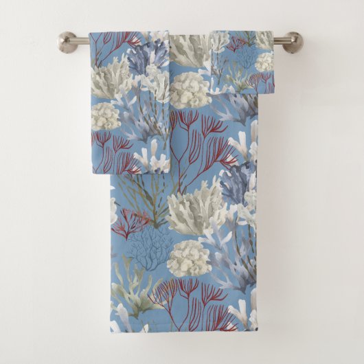 Blue Dusk Solid met onderzeese print Bad Handdoek (Insitu)