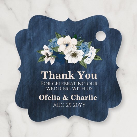 Blue Dusty Blue en Ivory Floral Waterverf Bedankjes Labels (Achterkant)
