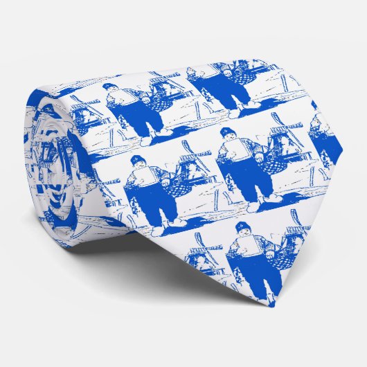 Blue Dutch Boy en Windmill Stropdas (Opgerold)