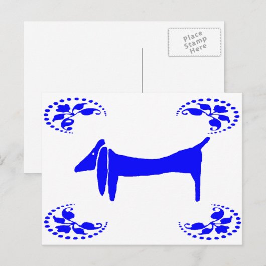 Blue Dutch Dachshund Abstract Briefkaart (Voorkant / Achterkant)