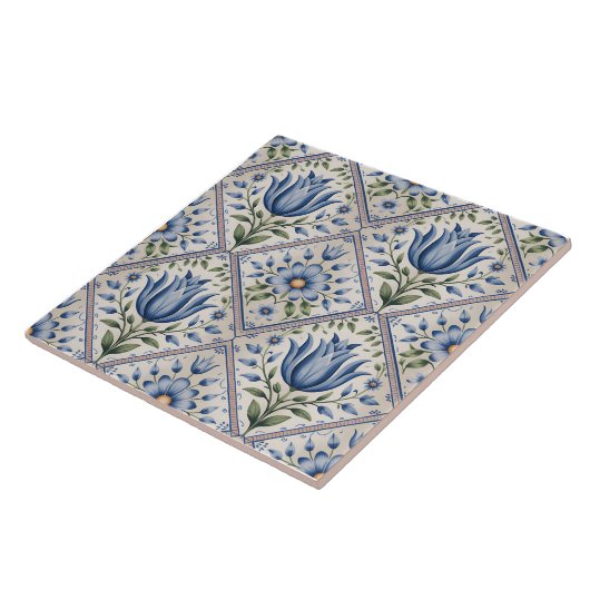 Blue Dutch Delft Pattern  Tegeltje (Zijkant)