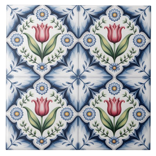 Blue Dutch Delft Pattern  Tegeltje (Voorkant)
