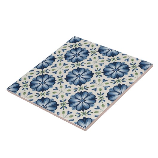 Blue Dutch Delft Pattern  Tegeltje (Zijkant)