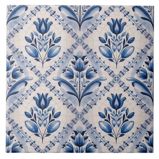 Blue Dutch Delft Pattern Tegeltje (Voorkant)