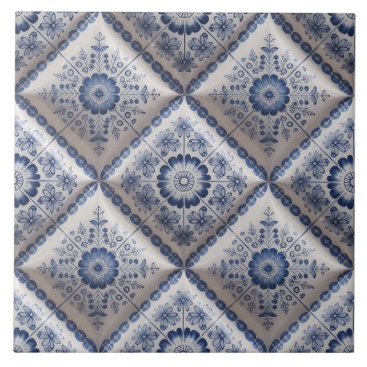 Blue Dutch Delft Pattern  Tegeltje (Voorkant)