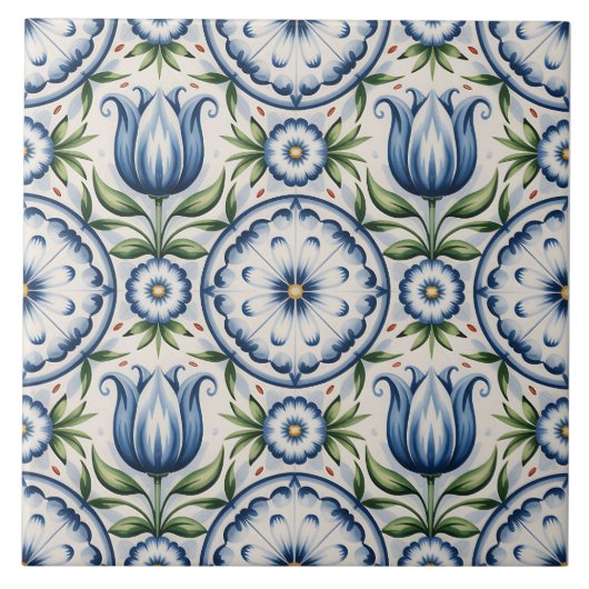 Blue Dutch Delft Pattern  Tegeltje (Voorkant)