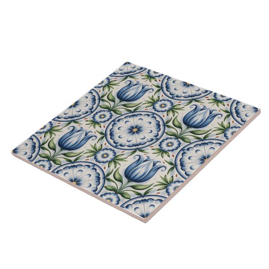 Blue Dutch Delft Pattern Tegeltje (Zijkant)