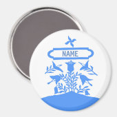 Blue Dutch Flowers, voeg namen toe Magneet (Voorkant / Achterkant)