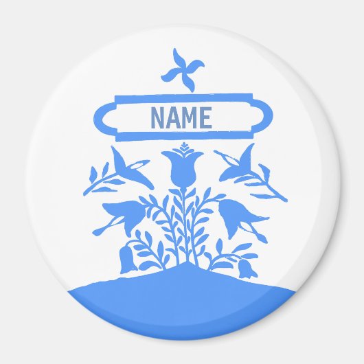 Blue Dutch Flowers, voeg namen toe Magneet (Voorkant)