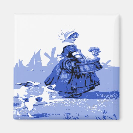 Blue Dutch Girl Dog en Chicken Magneet (Voorkant)